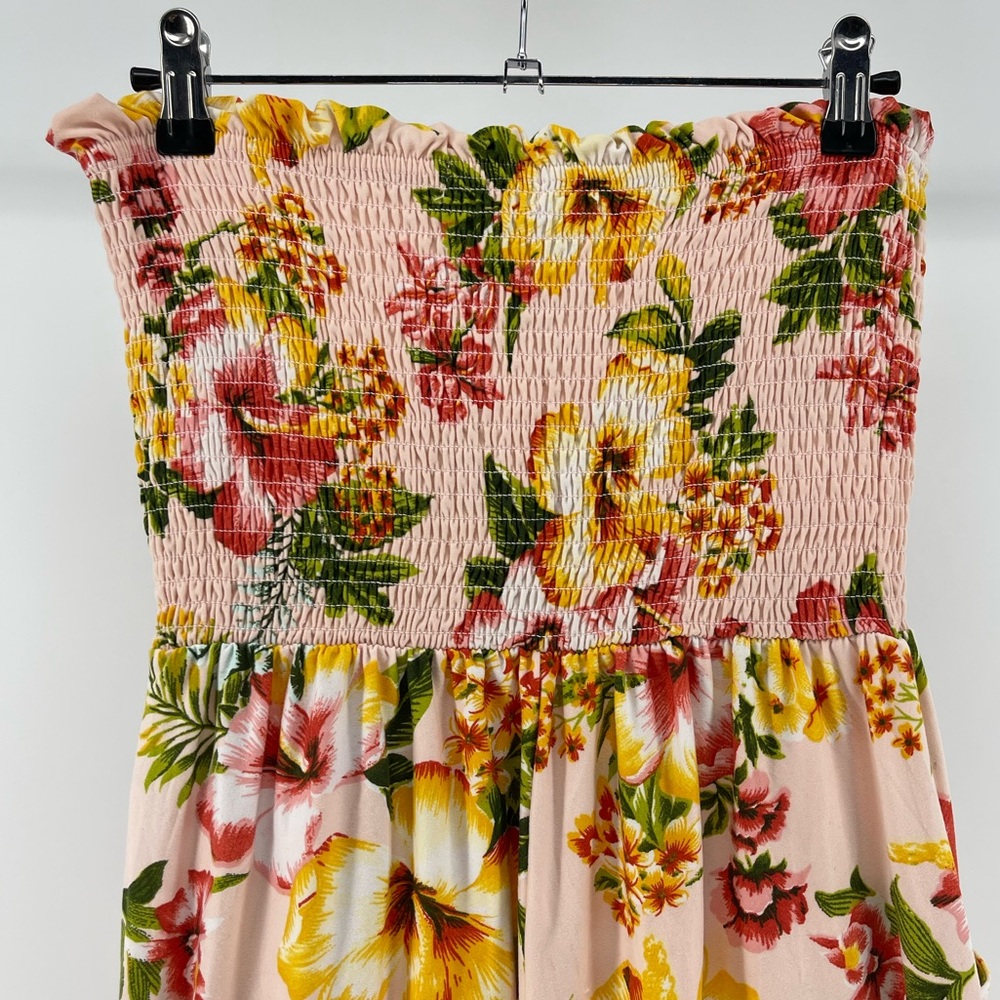 Jolie & Joy Pink Tropical Floral Print Strapless Jumpsuit, Pockets, Size Large - Picture 6 of 7